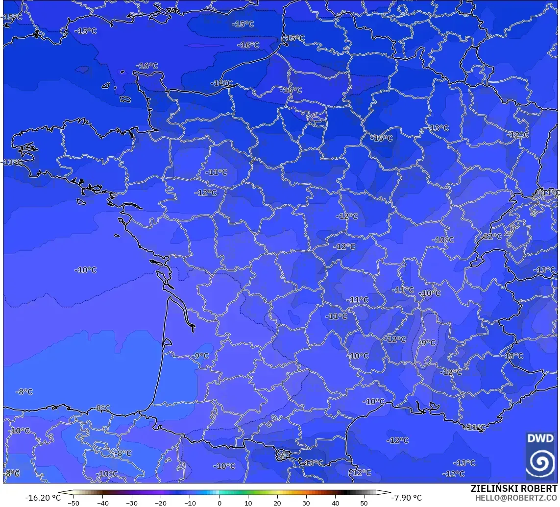 ICON modelo - Francia, Temperatura a 500 hPa