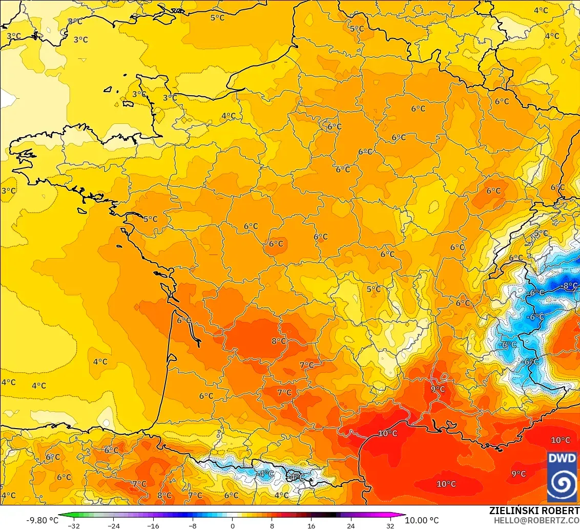 ICON modelo - Francia, Anomalía de temperatura a 850 hPa