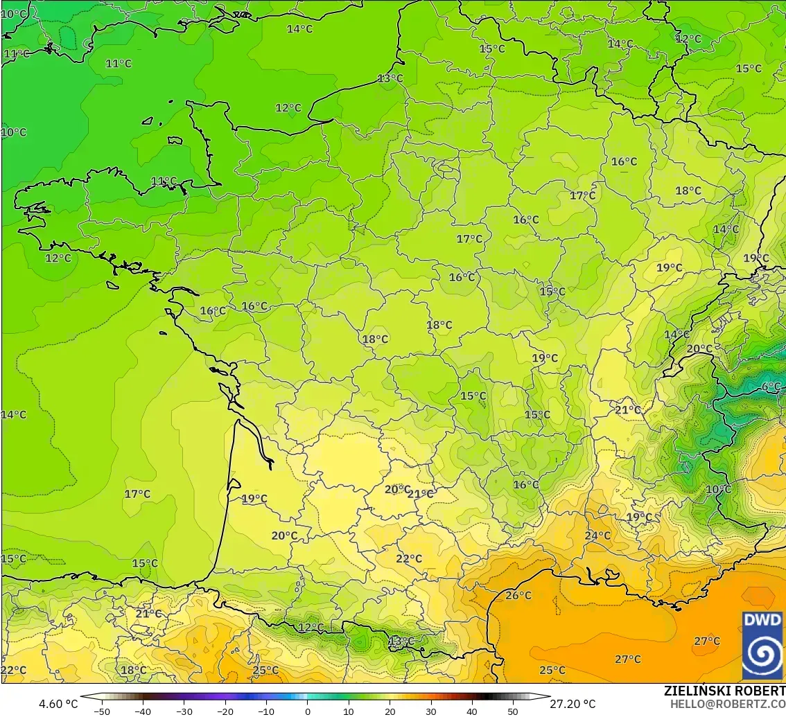 ICON modelo - Francia, Temperatura a 850 hPa