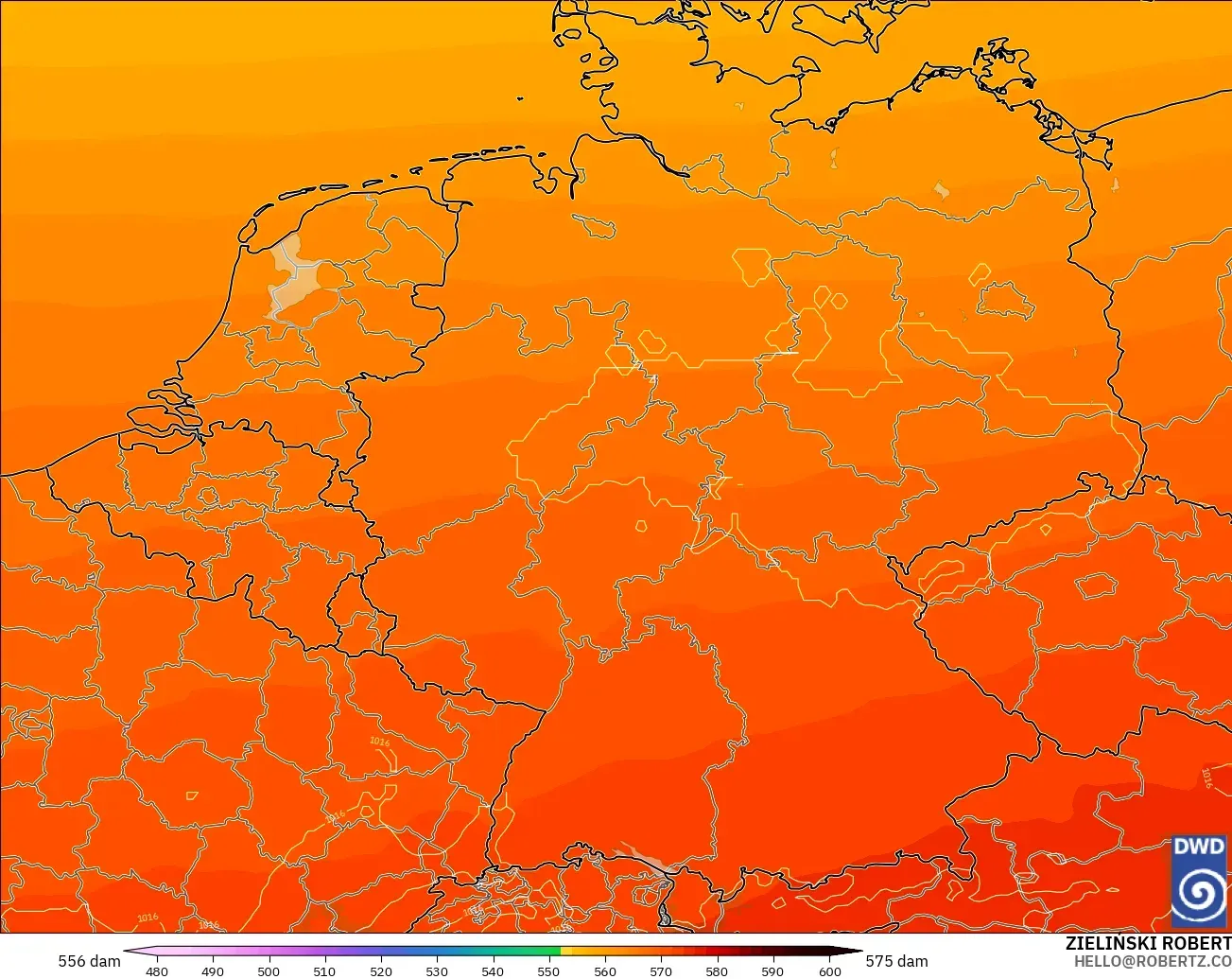 ICON modelo - Alemania, Altura geopotencial a 500 hPa