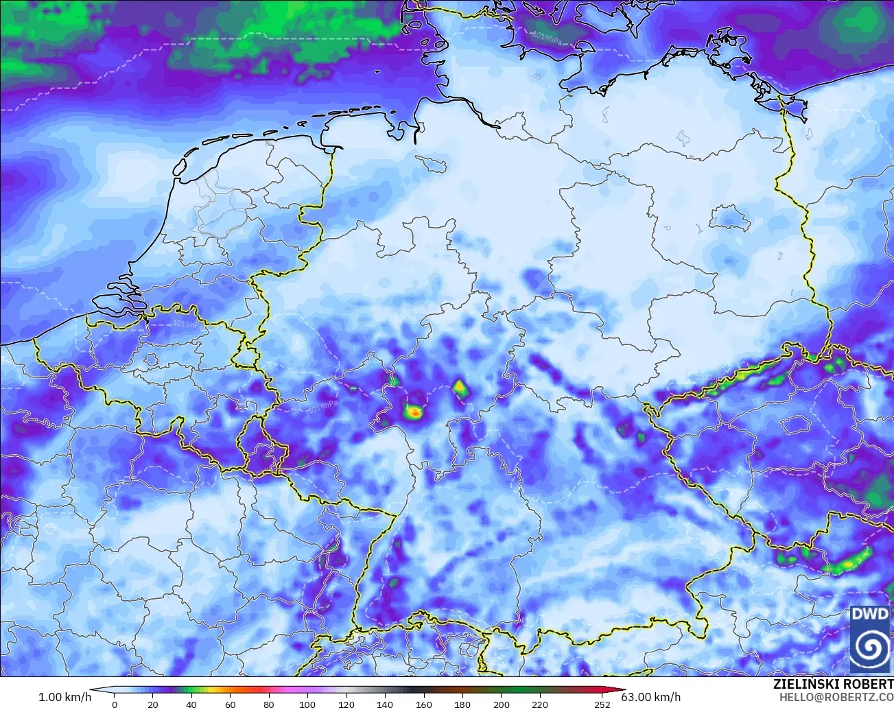 ICON modelo - Alemania, Ráfagas de viento