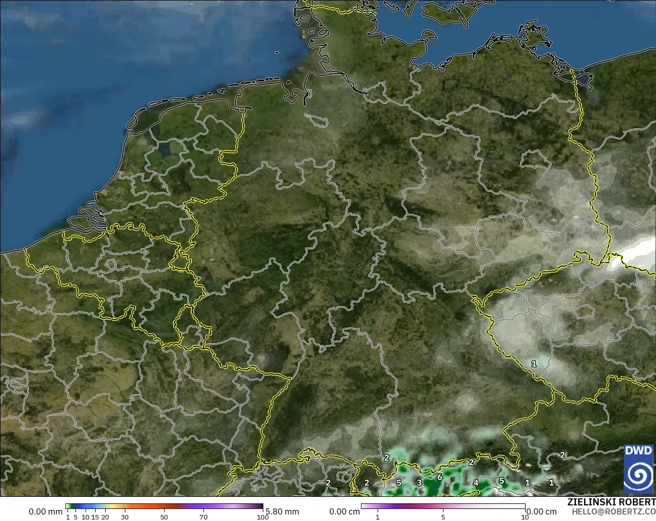 ICON modelo - Alemania, Precipitación, nubes y presión