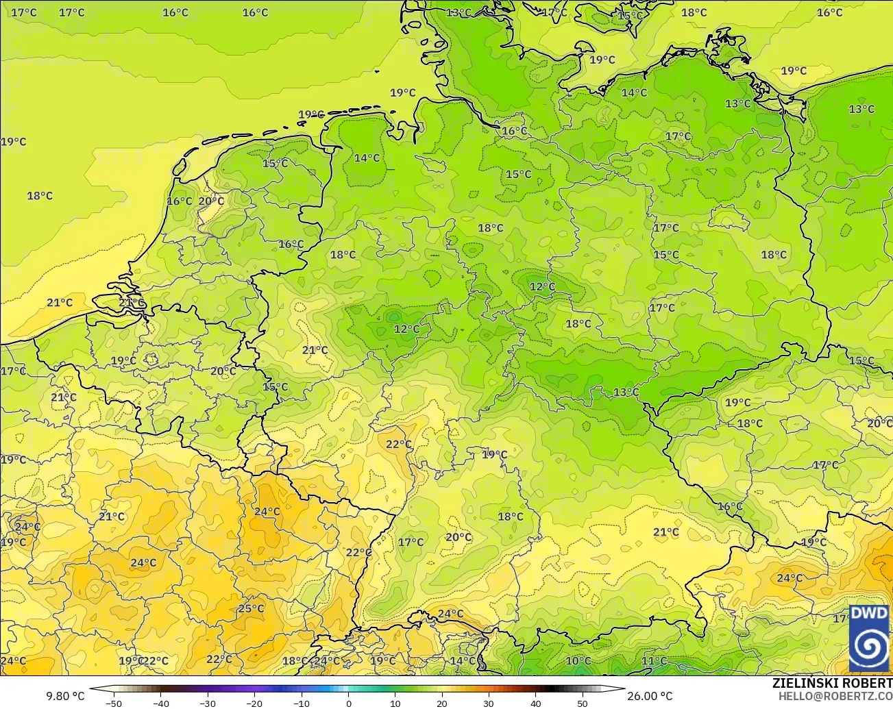 ICON modelo - Alemania, Temperatura a 2 m