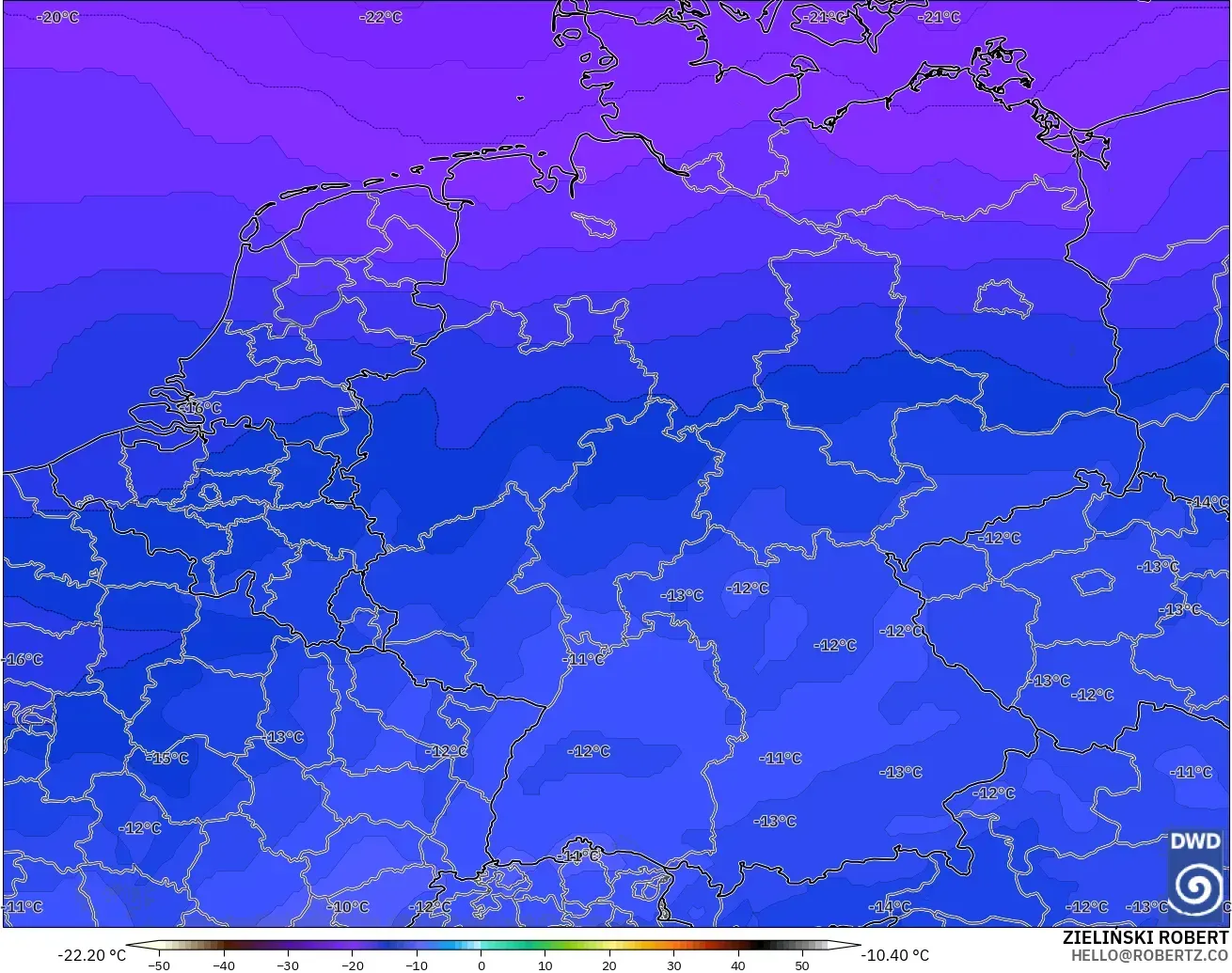 ICON modelo - Alemania, Temperatura a 500 hPa