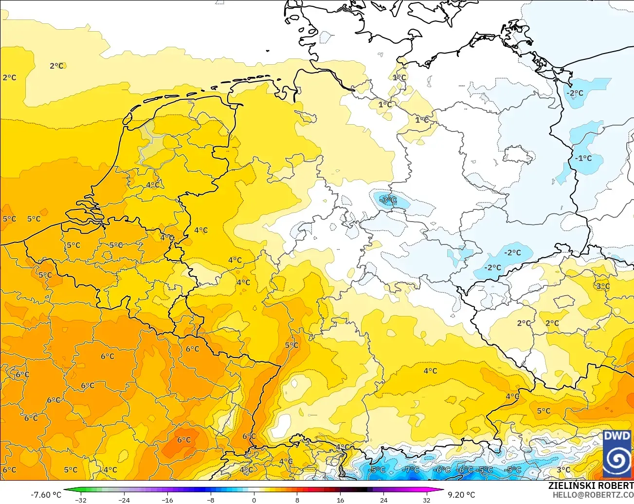 ICON modelo - Alemania, Anomalía de temperatura a 850 hPa