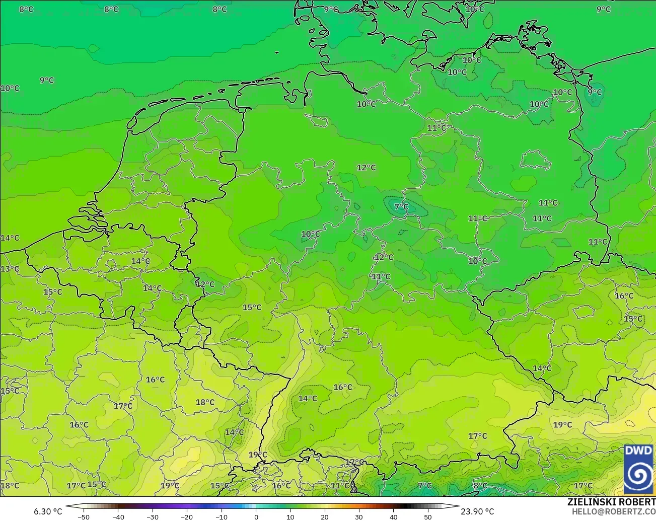 ICON modelo - Alemania, Temperatura a 850 hPa