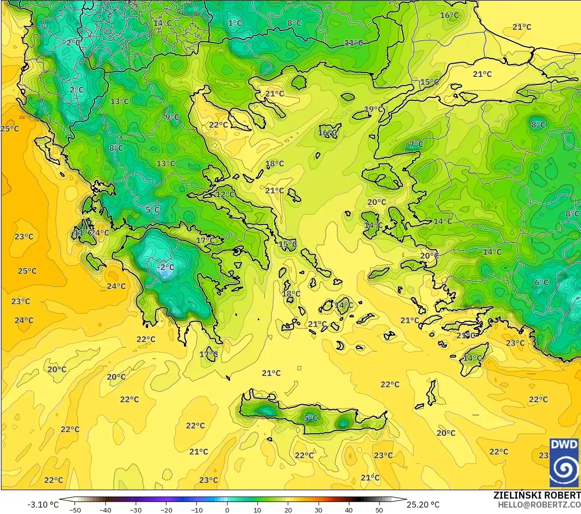 ICON modelo - Grecia, Punto de rocío a 2 m