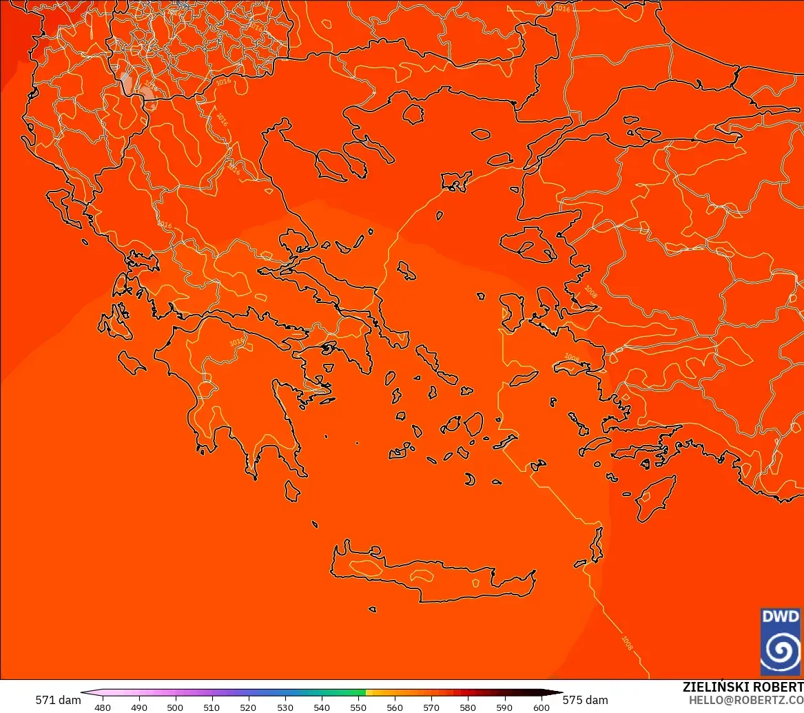 ICON modelo - Grecia, Altura geopotencial a 500 hPa