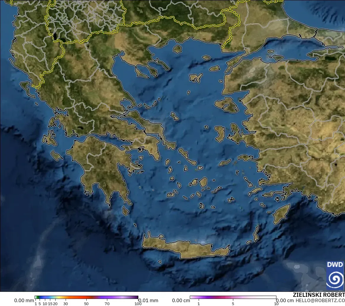 ICON modelo - Grecia, Precipitación, nubes y presión
