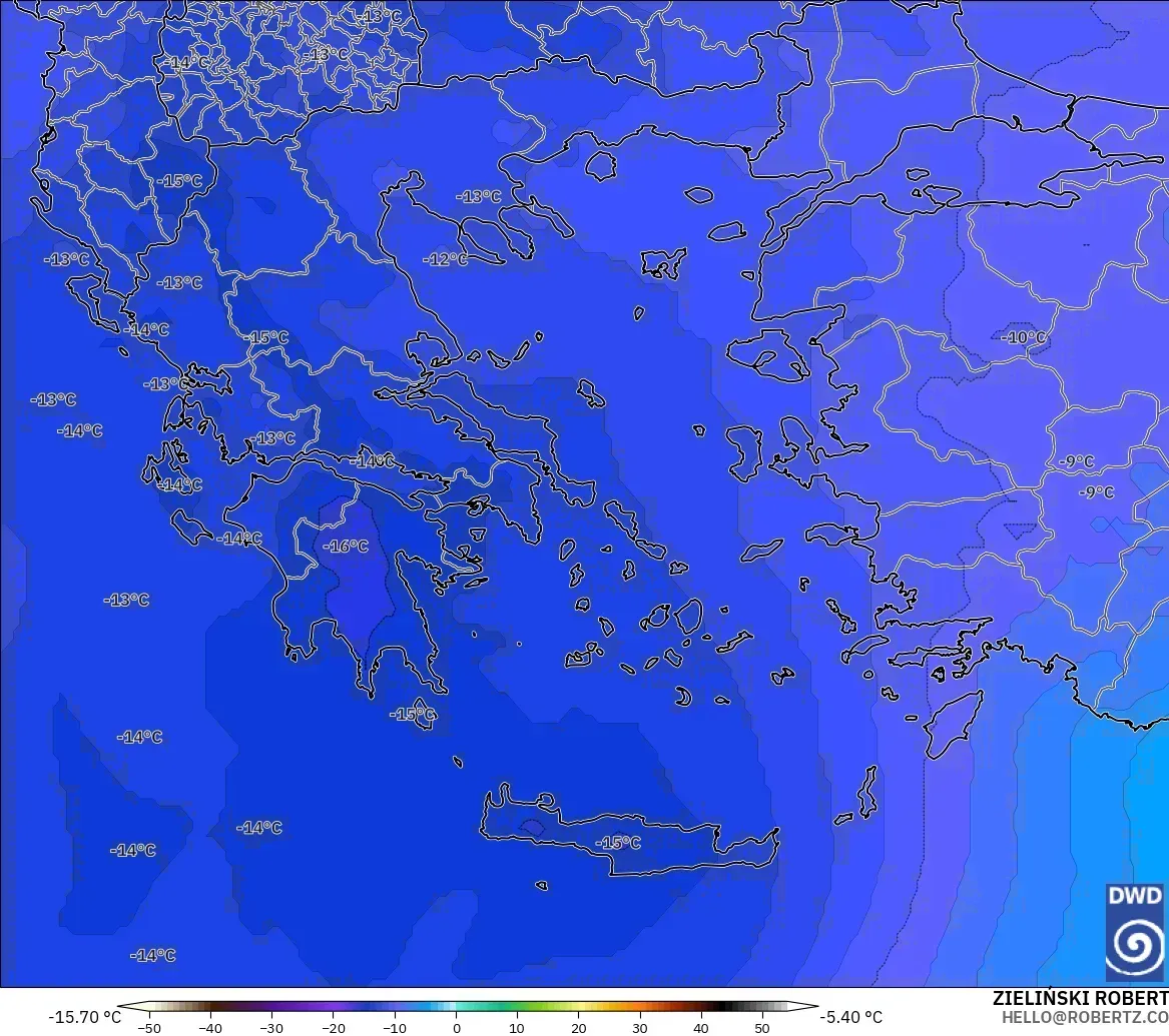 ICON modelo - Grecia, Temperatura a 500 hPa