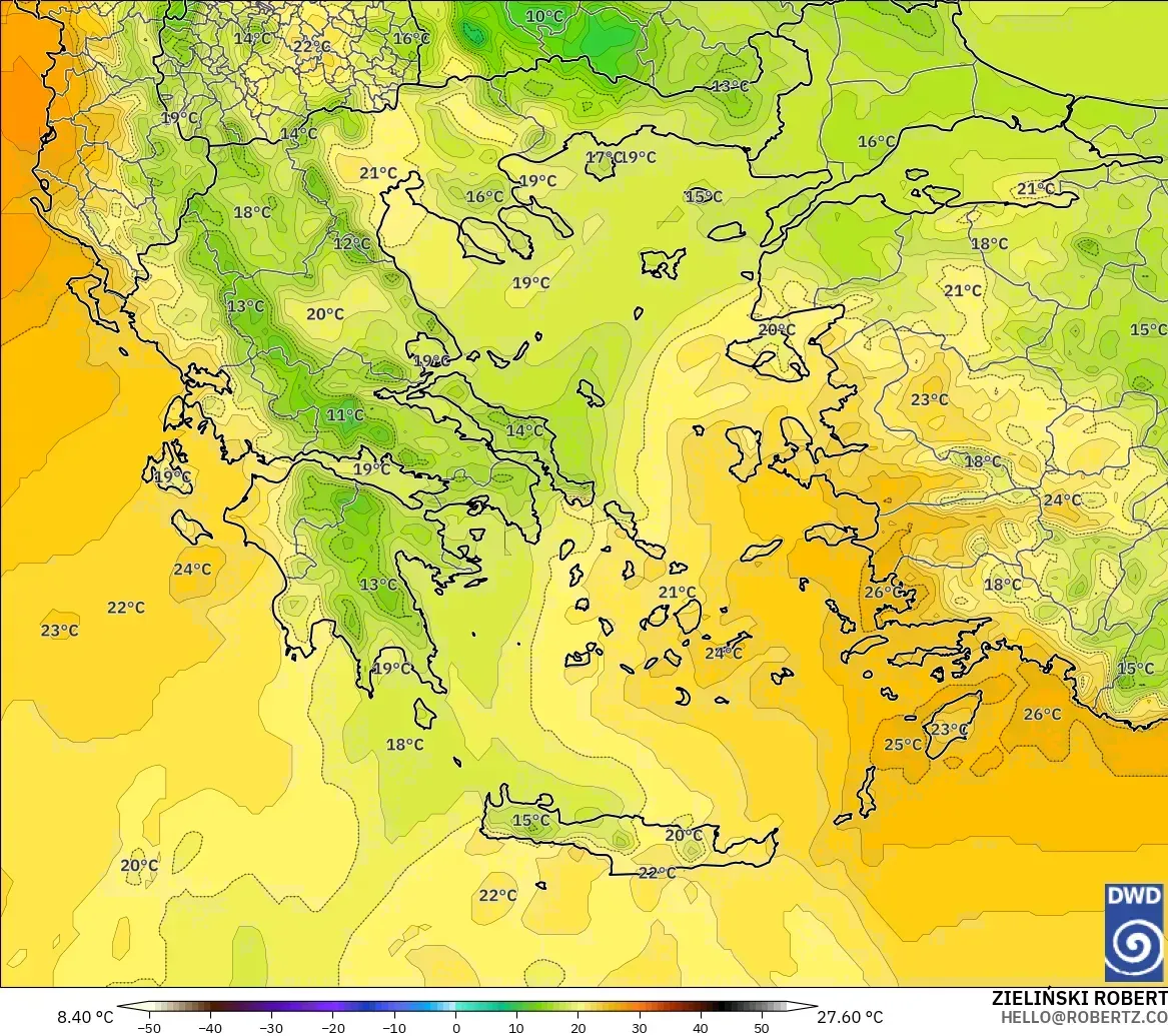 ICON modelo - Grecia, Temperatura a 850 hPa