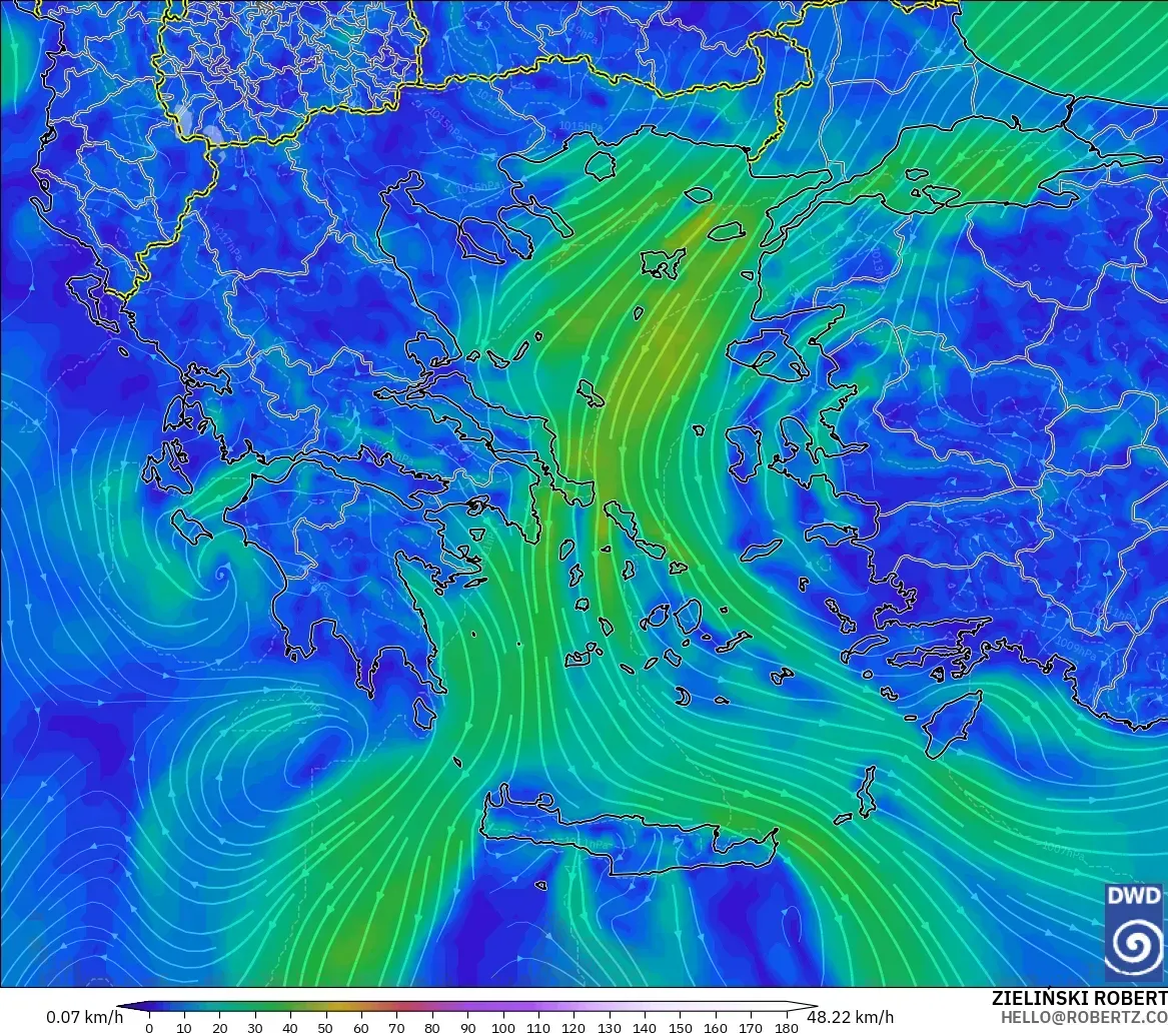 ICON modelo - Grecia, Viento a 10 m