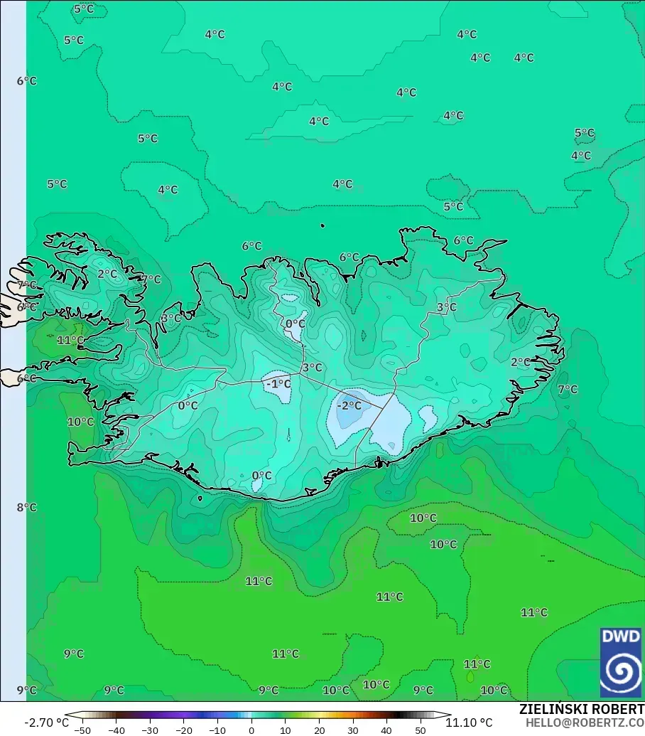 ICON modelo - Islandia, Punto de rocío a 2 m