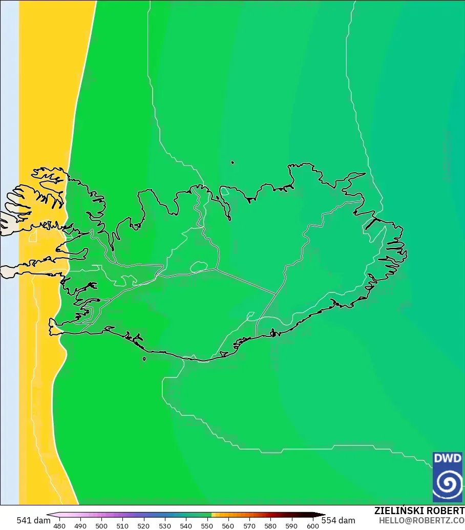 ICON modelo - Islandia, Altura geopotencial a 500 hPa