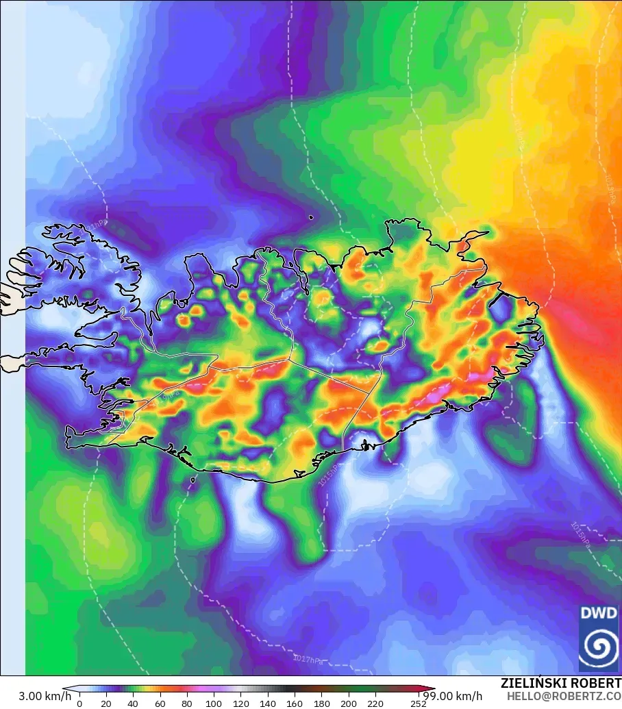 ICON modelo - Islandia, Ráfagas de Viento Máximas