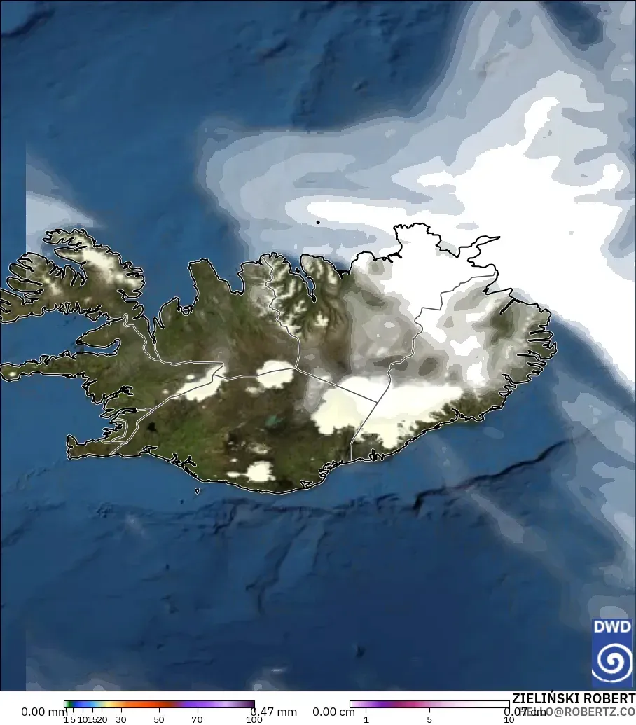 ICON modelo - Islandia, Precipitación, nubes y presión
