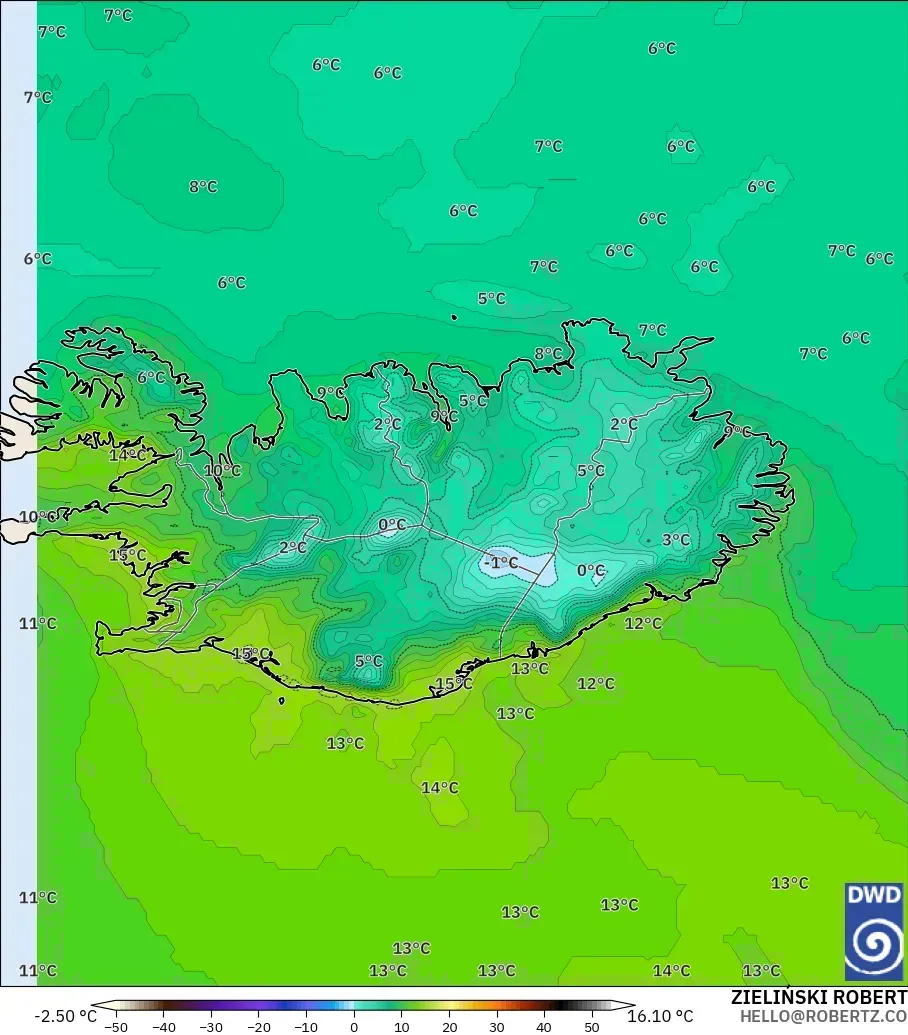 ICON modelo - Islandia, Temperatura a 2 m