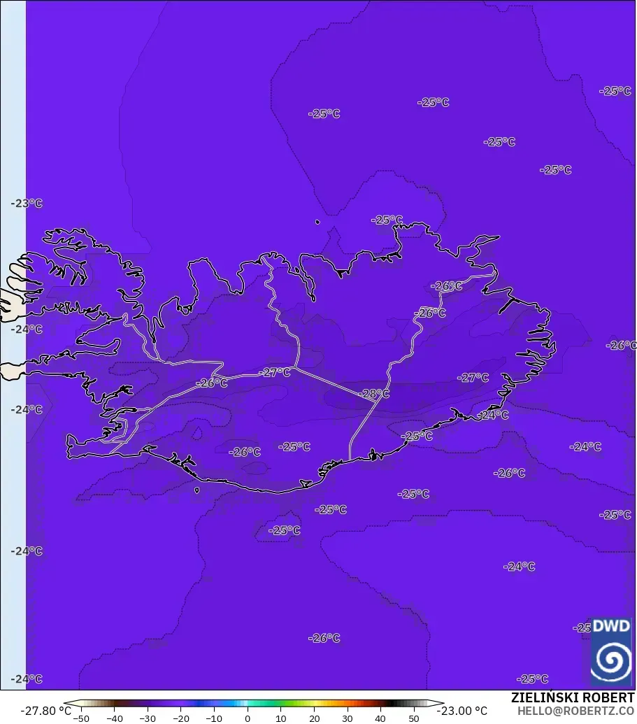ICON modelo - Islandia, Temperatura a 500 hPa