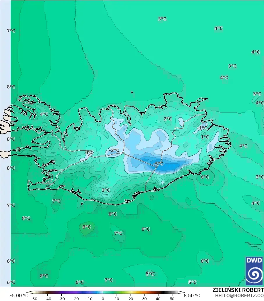 ICON modelo - Islandia, Temperatura a 850 hPa