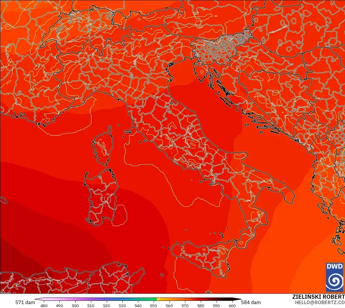 ICON modelo - Italia, Altura geopotencial a 500 hPa