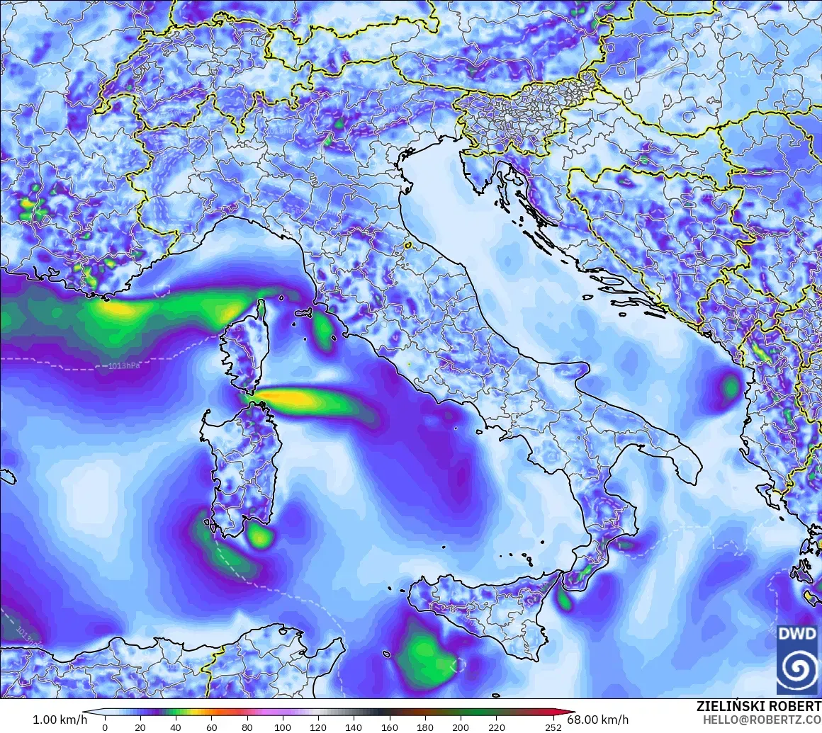 ICON modelo - Italia, Ráfagas de Viento Máximas