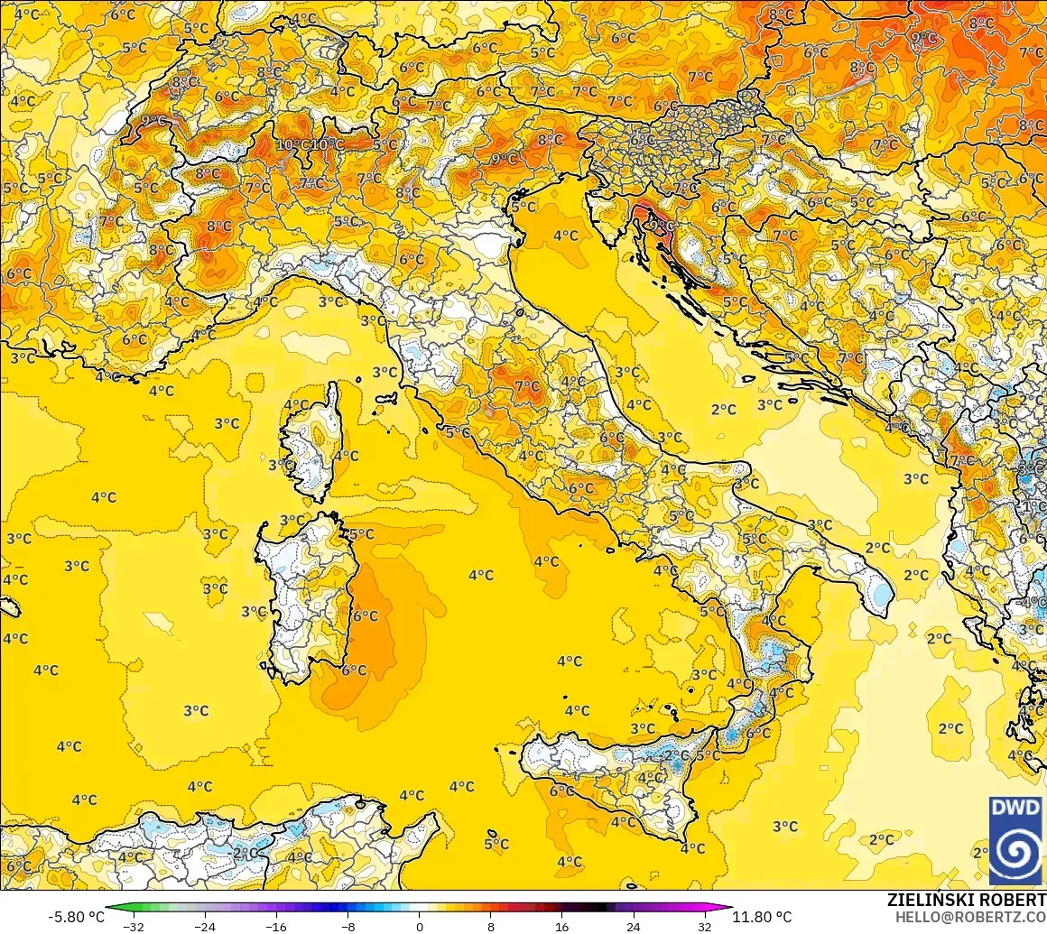 ICON modelo - Italia, Anomalía de temperatura a 2 m