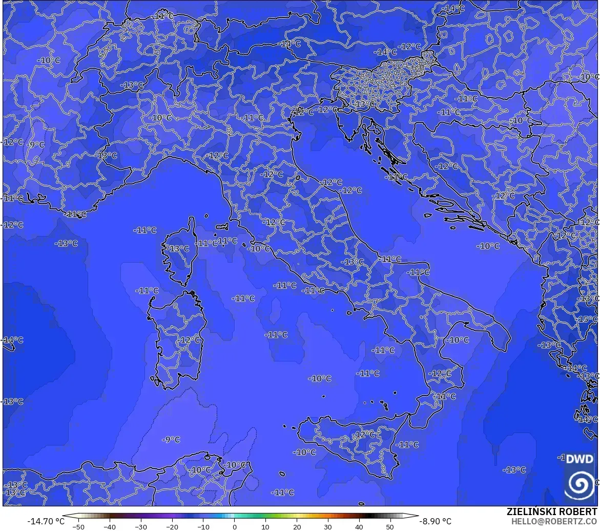 ICON modelo - Italia, Temperatura a 500 hPa