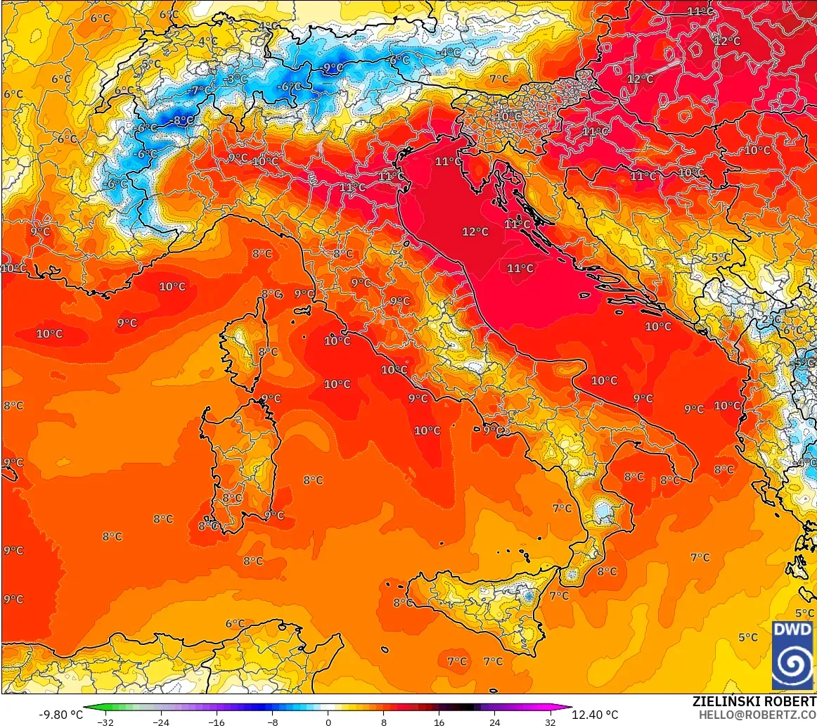 ICON modelo - Italia, Anomalía de temperatura a 850 hPa