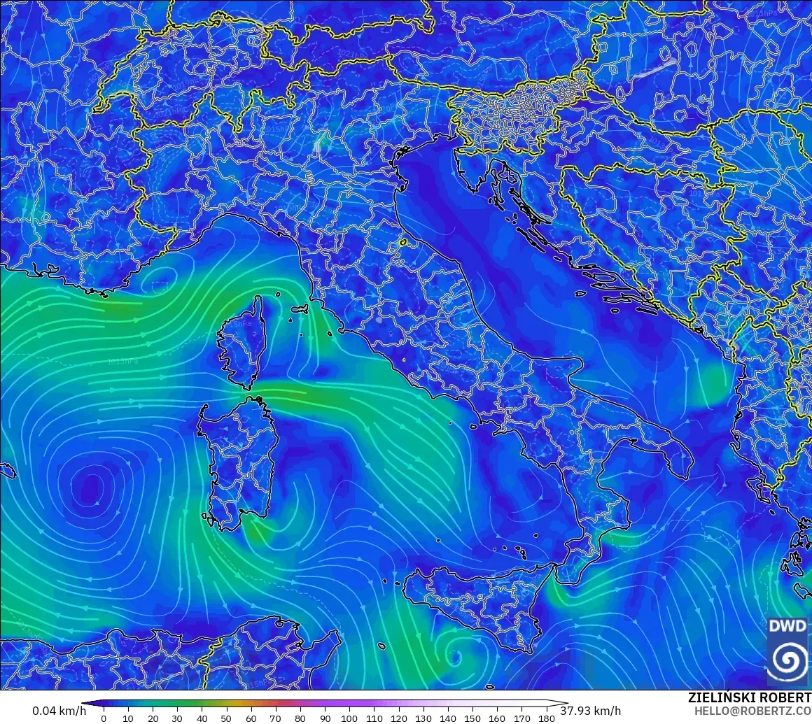 ICON modelo - Italia, Viento a 10 m