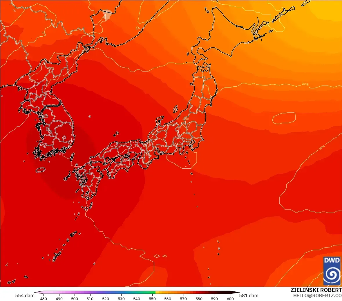 ICON modelo - Japón, Altura geopotencial a 500 hPa