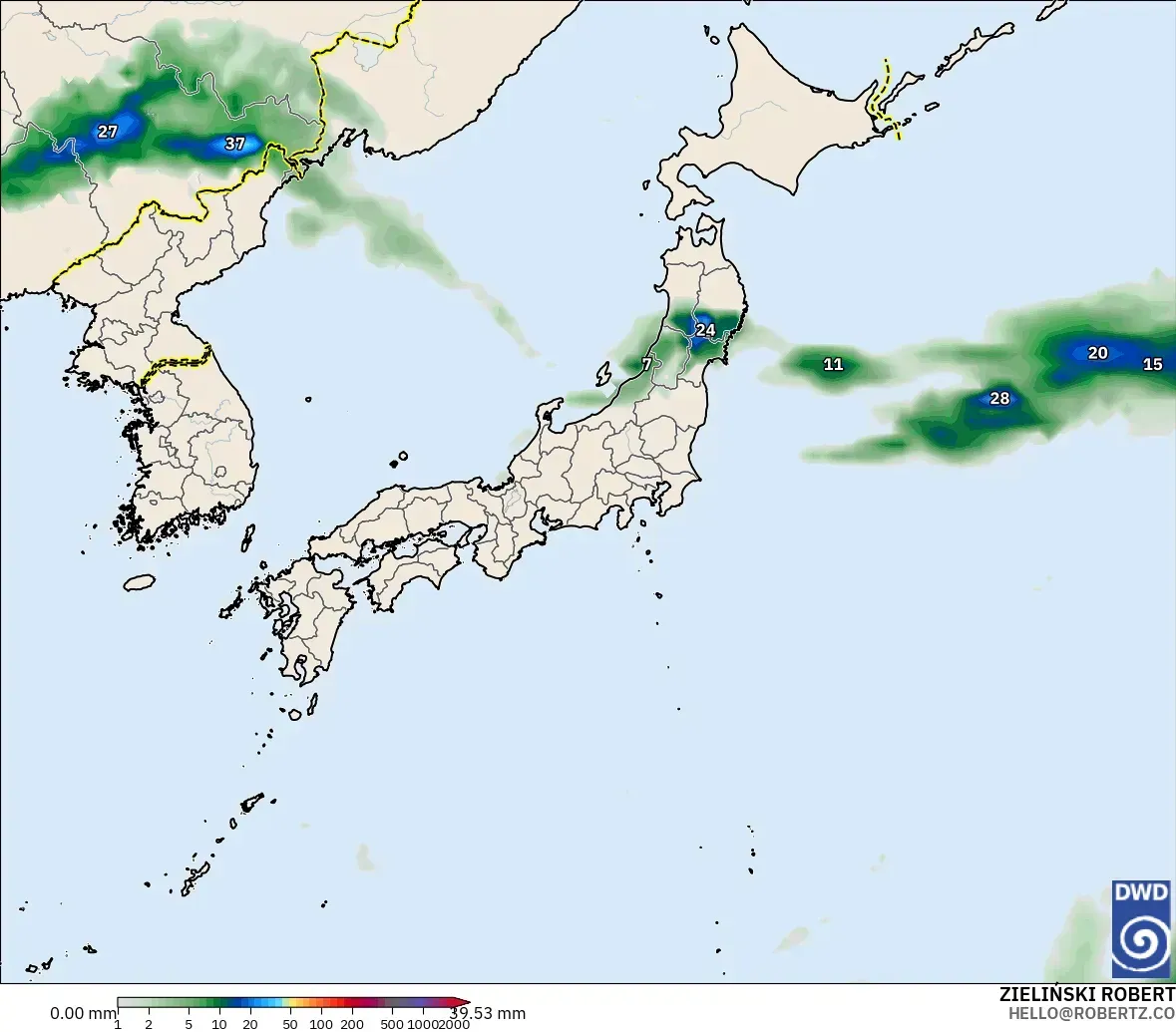 ICON modelo - Japón, Acumulación de precipitación