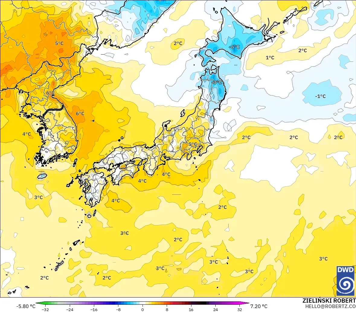 ICON modelo - Japón, Anomalía de temperatura a 2 m