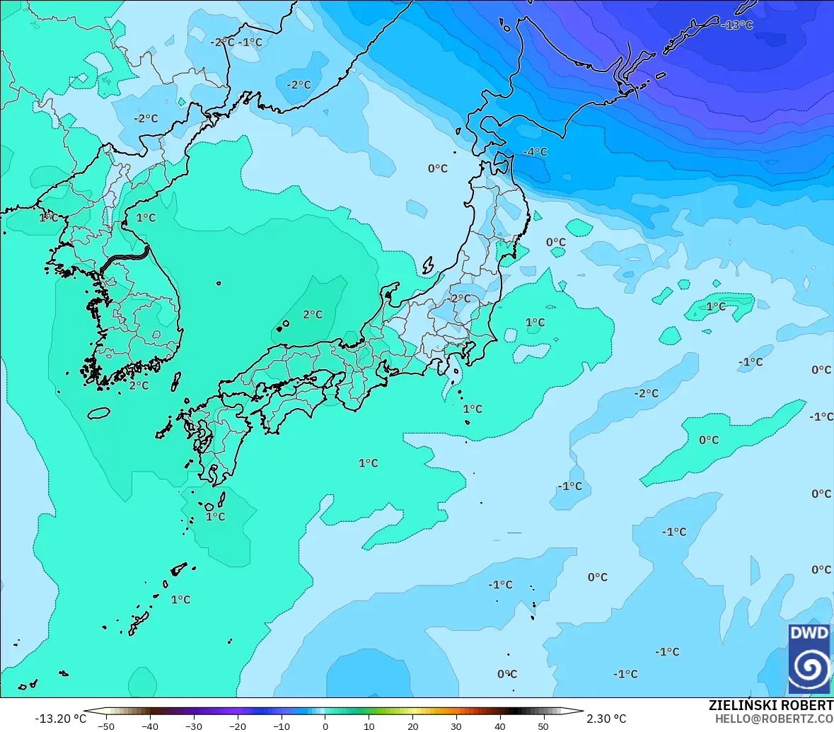 ICON modelo - Japón, Temperatura a 500 hPa
