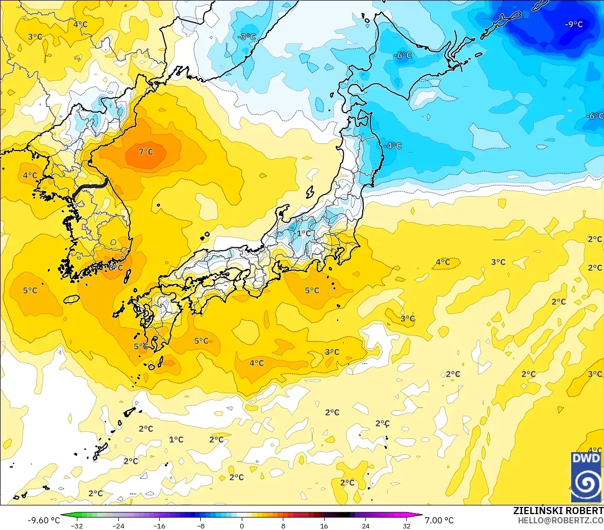 ICON modelo - Japón, Anomalía de temperatura a 850 hPa
