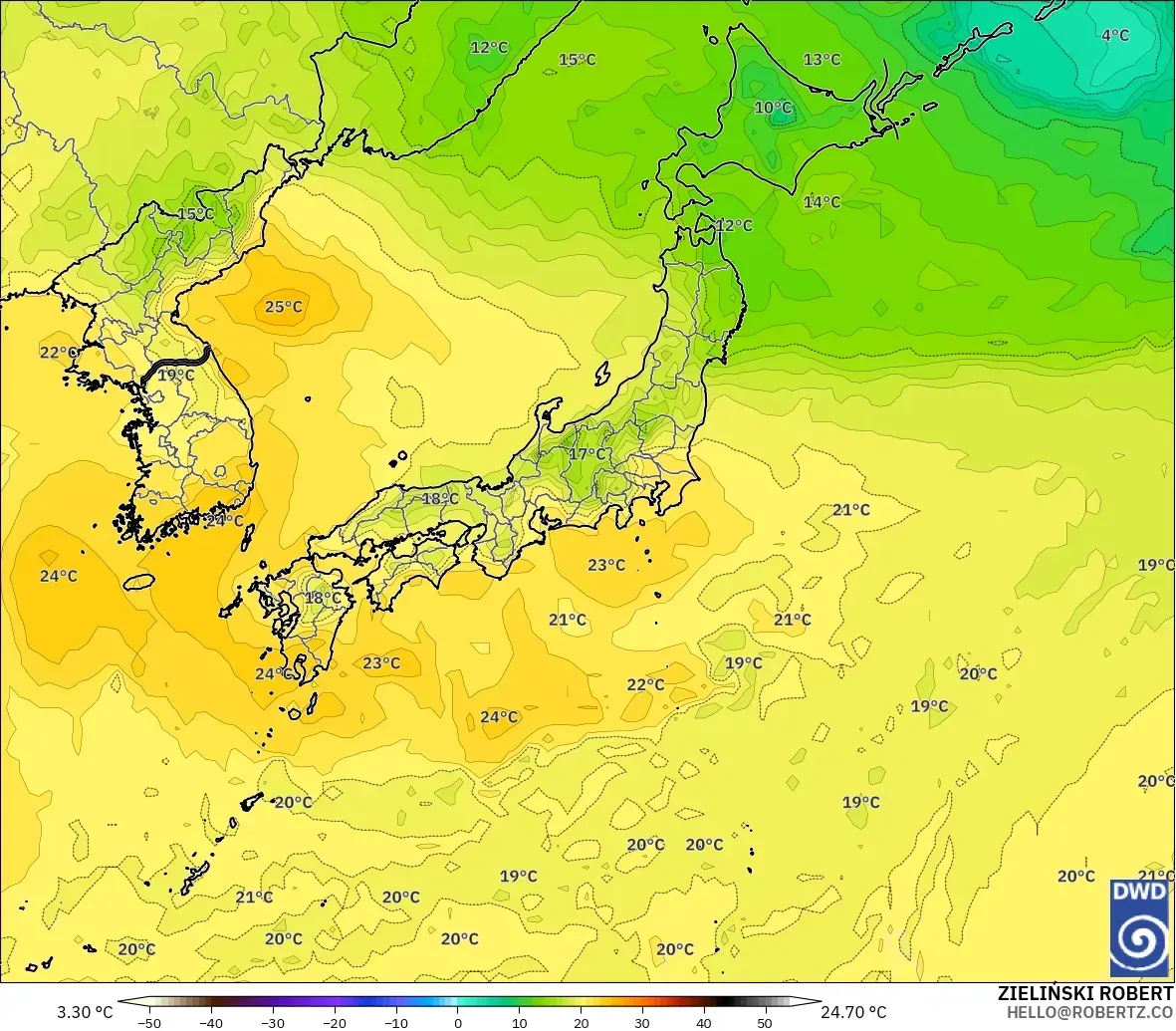 ICON modelo - Japón, Temperatura a 850 hPa