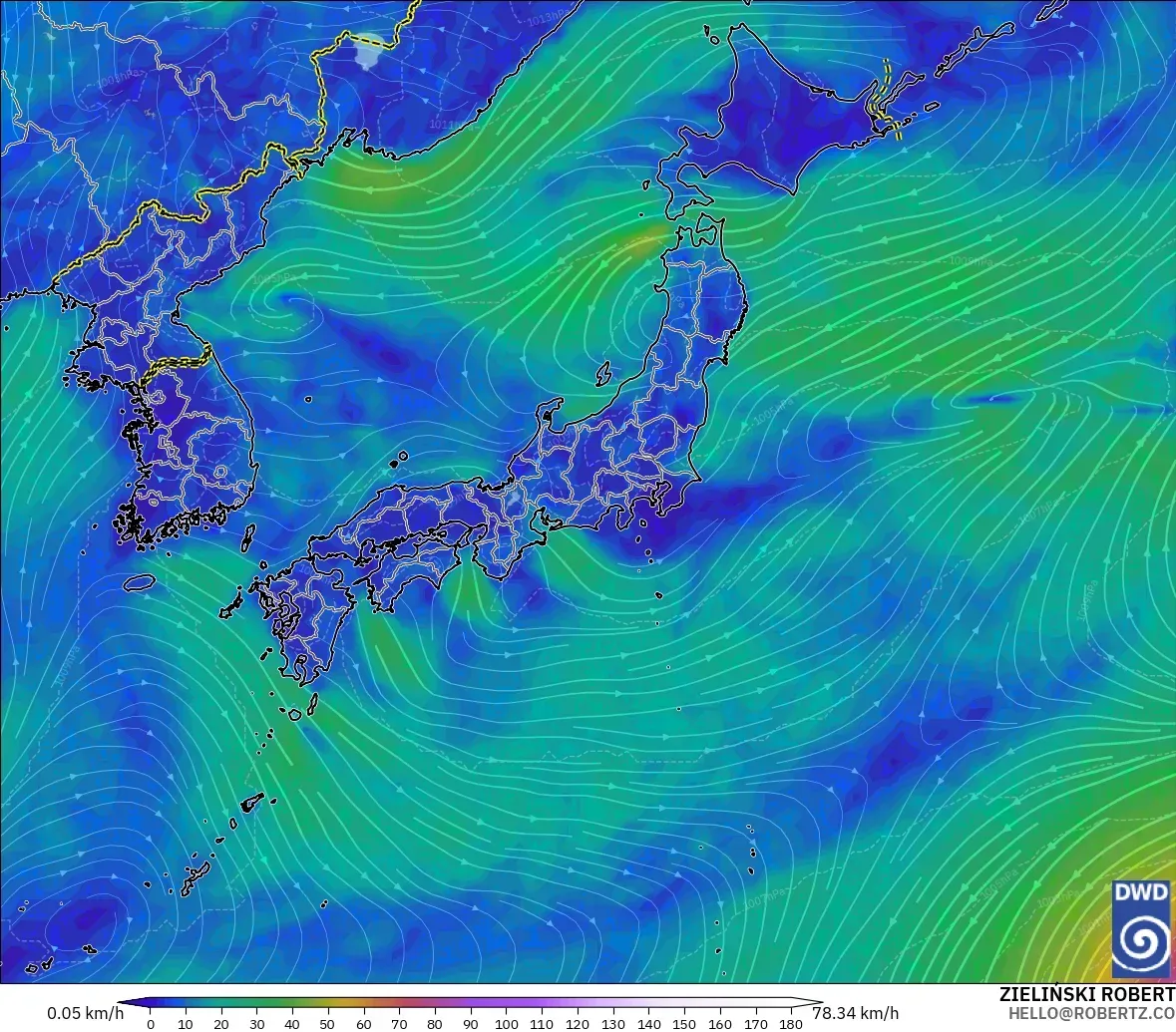ICON modelo - Japón, Viento a 10 m