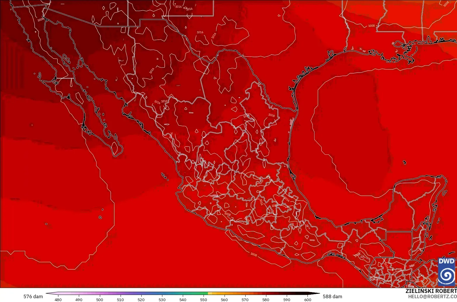 ICON modelo - México, Altura geopotencial a 500 hPa