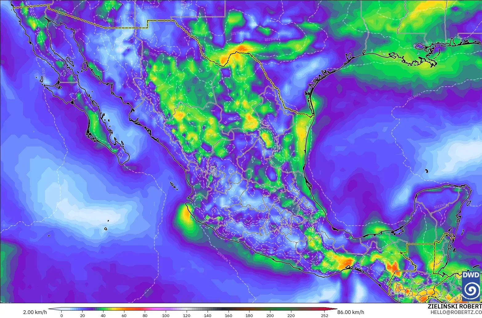 ICON modelo - México, Ráfagas de viento