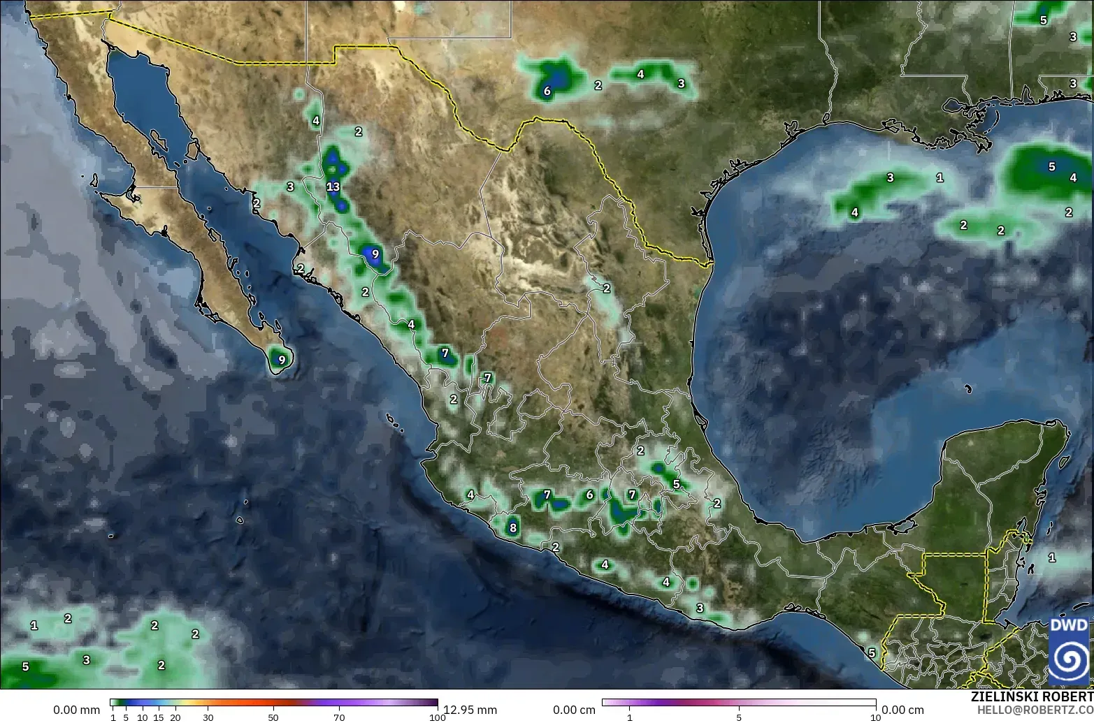 ICON modelo - México, Precipitación, nubes y presión