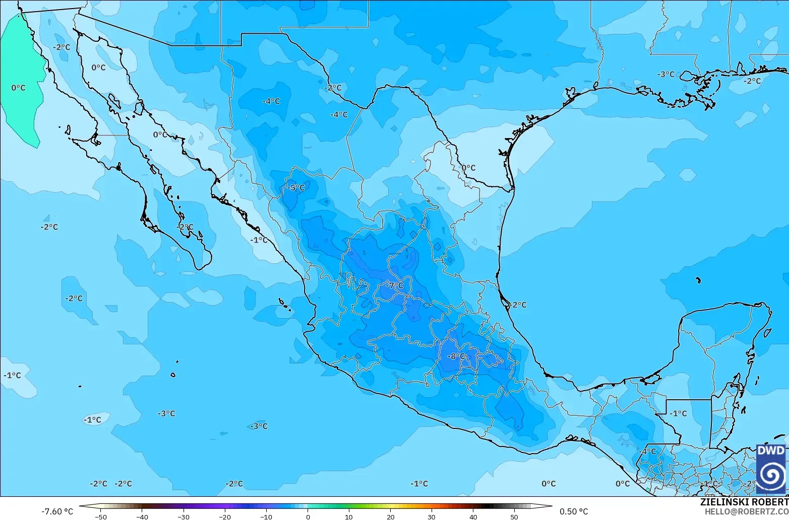 ICON modelo - México, Temperatura a 500 hPa