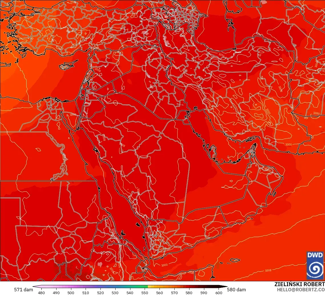 ICON modelo - Oriente Medio, Altura geopotencial a 500 hPa