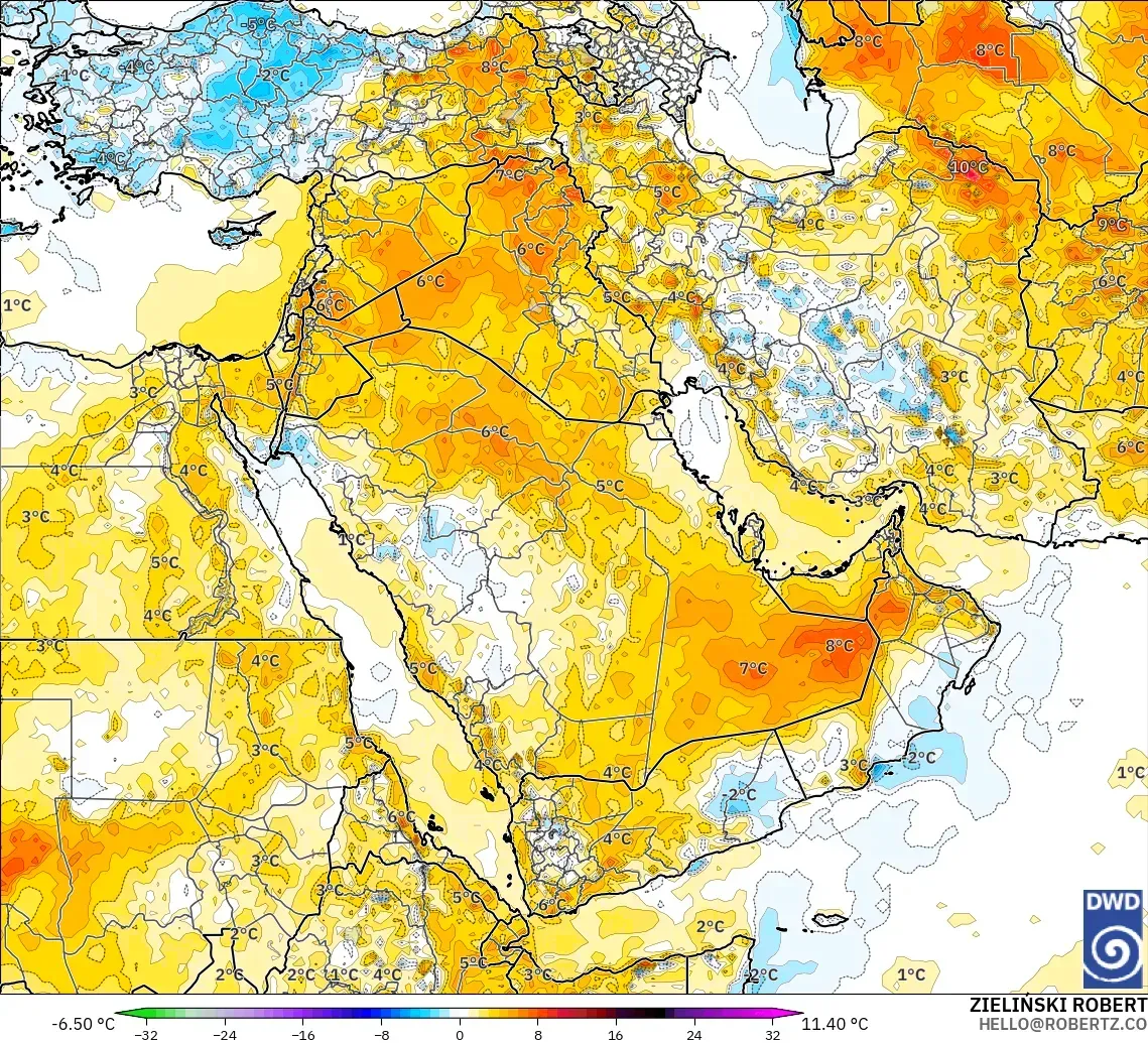 ICON modelo - Oriente Medio, Anomalía de temperatura a 2 m