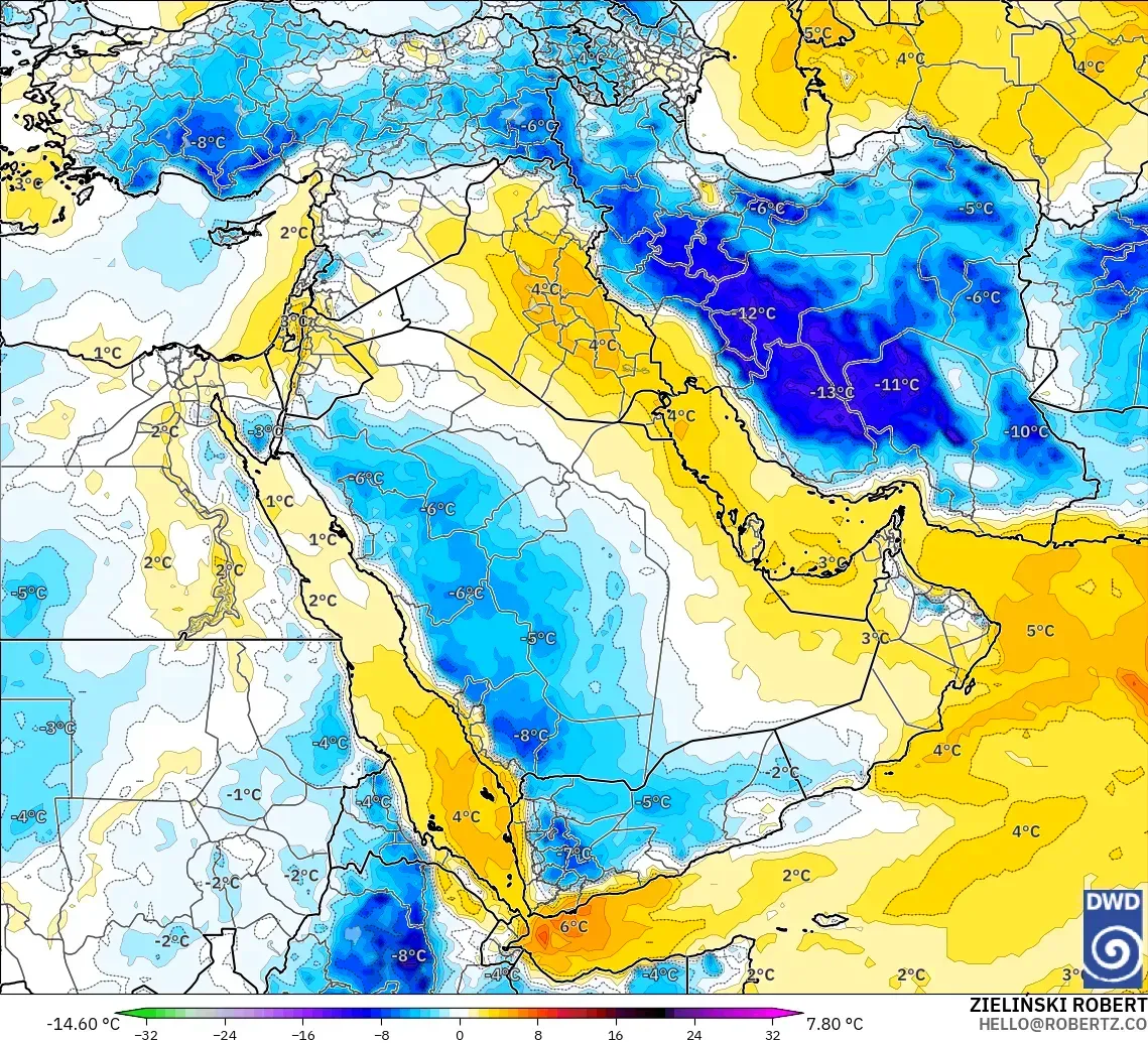 ICON modelo - Oriente Medio, Anomalía de temperatura a 850 hPa