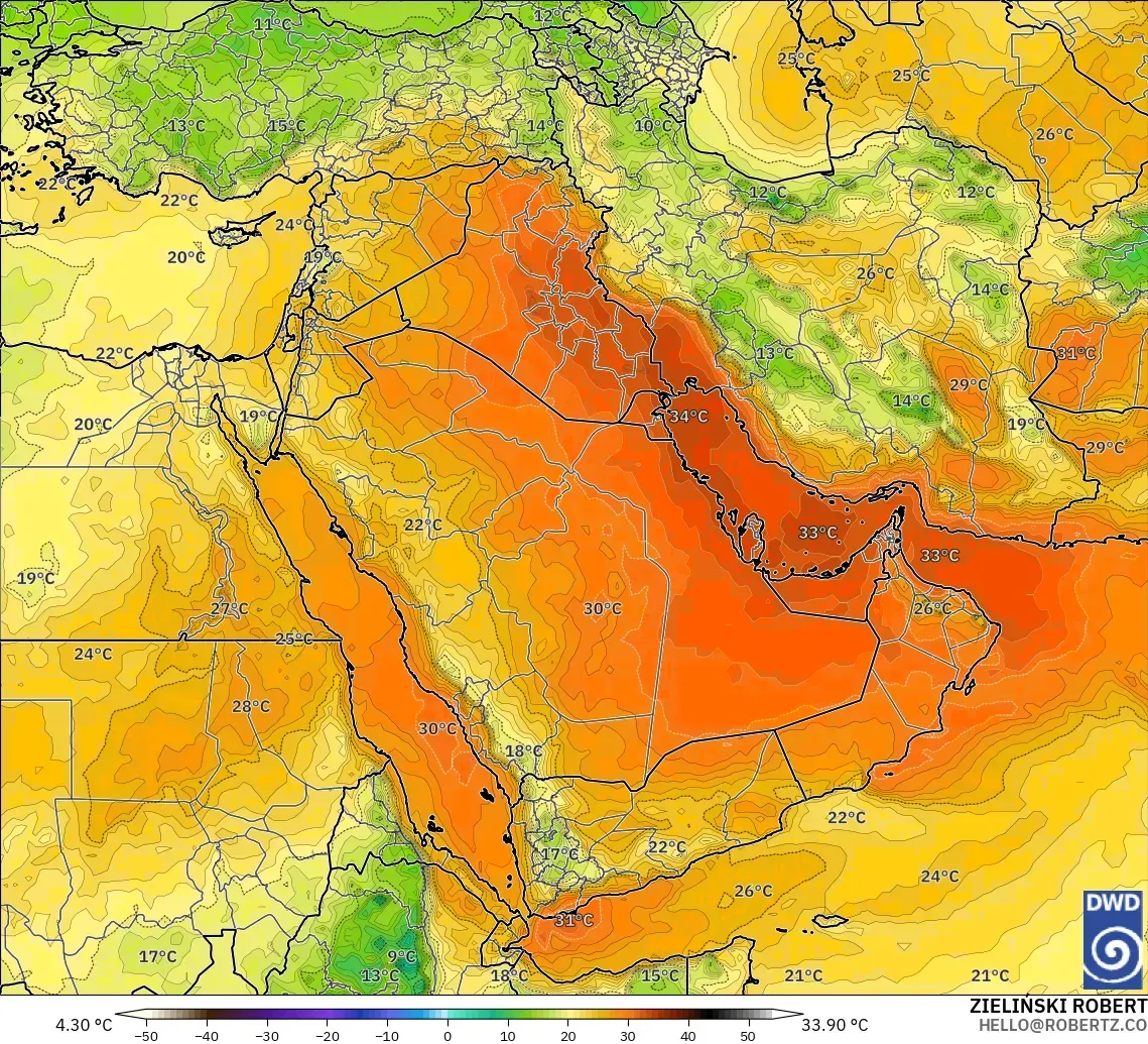 ICON modelo - Oriente Medio, Temperatura a 850 hPa