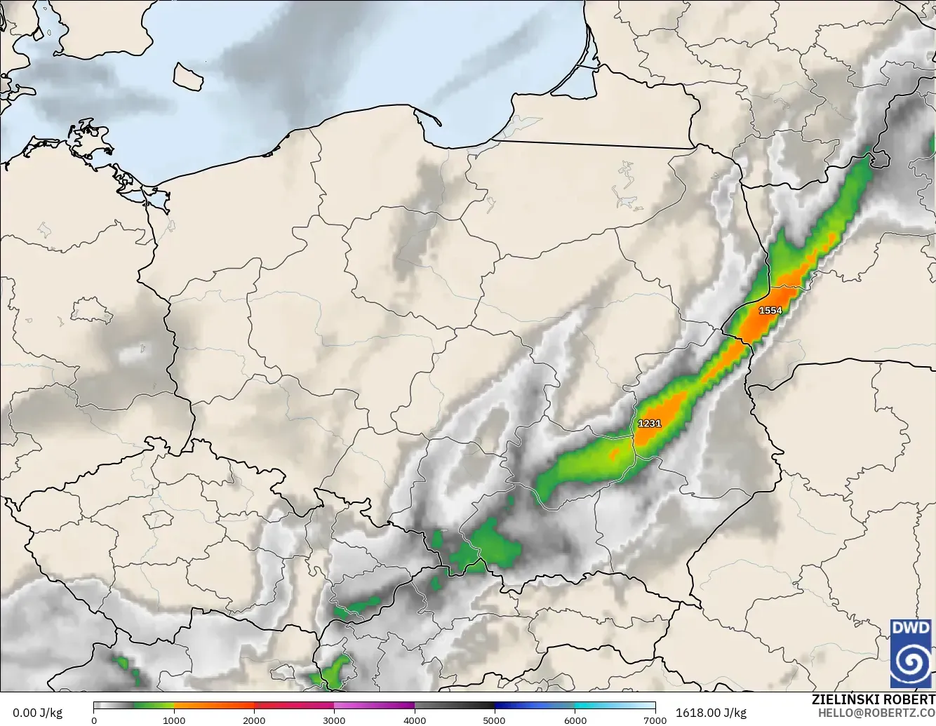 ICON modelo - Polonia, CAPE