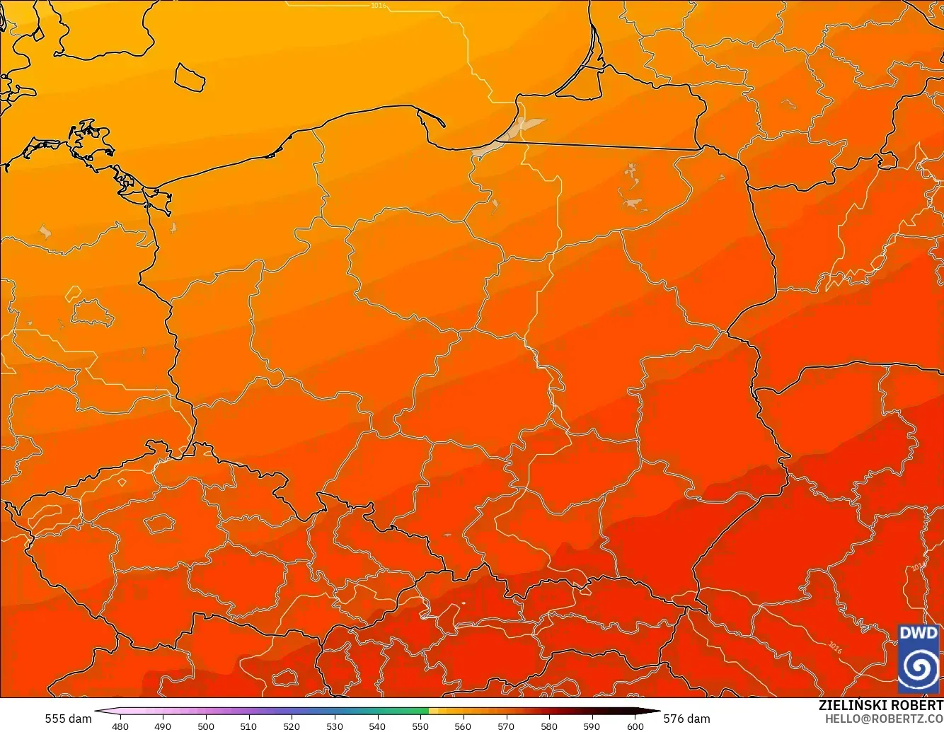 ICON modelo - Polonia, Altura geopotencial a 500 hPa