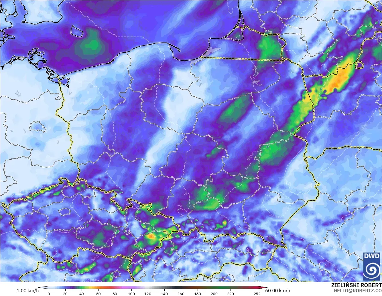 ICON modelo - Polonia, Ráfagas de viento