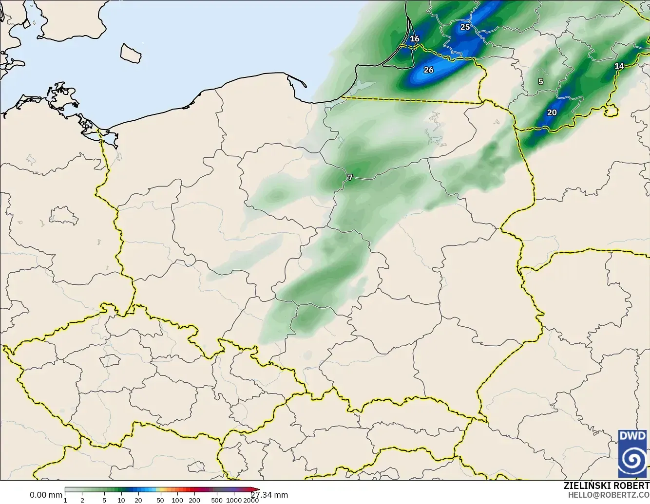ICON modelo - Polonia, Acumulación de precipitación