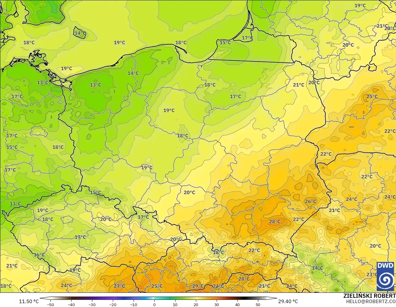 ICON modelo - Polonia, Temperatura a 2 m