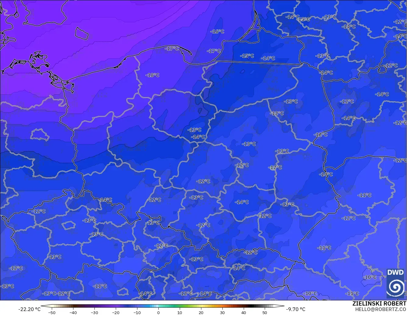ICON modelo - Polonia, Temperatura a 500 hPa